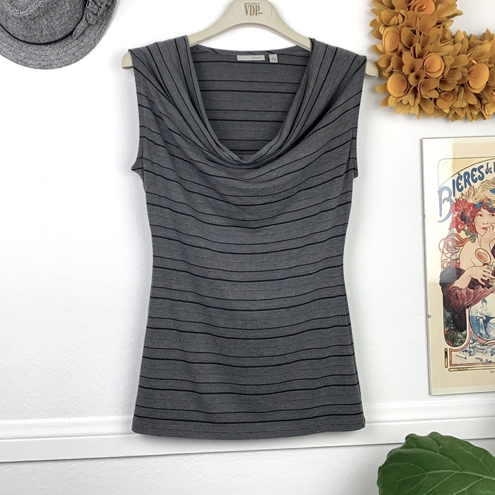 Sleeveless Drape Knit Top HALOGEN XS Grey Striped